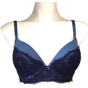 34D Aerie Plunge Bra Blue Lace Padded Underwire